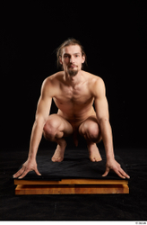 Whole Body Man White Nude Slim Kneeling Studio photo references